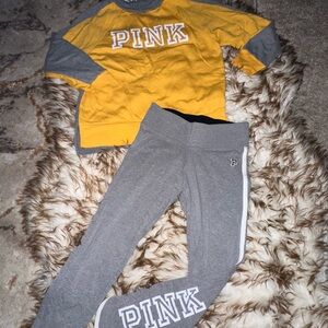 PINK Victoria's Secret Gray Leggings with Bold Branding